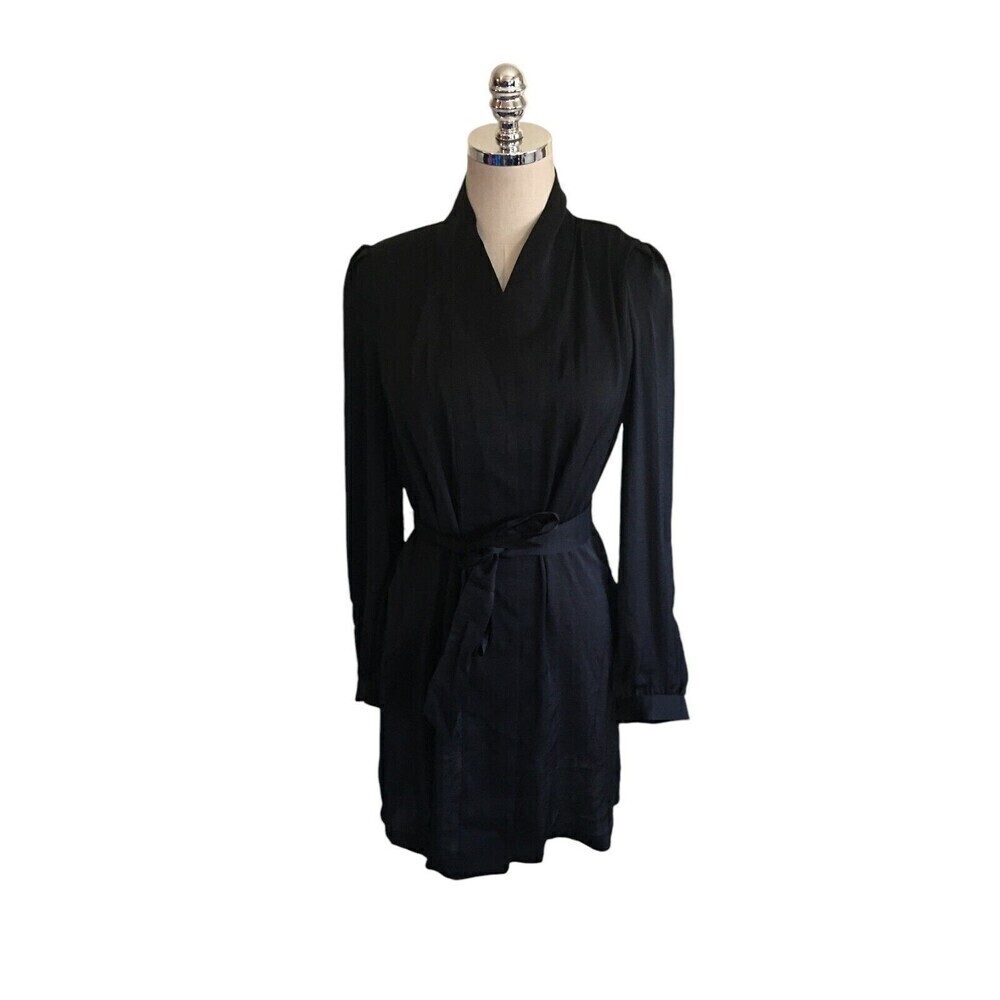 Avec Les Filles Dress Women's Size Small Black Long Sleeve Wrap Dress Tie Close
